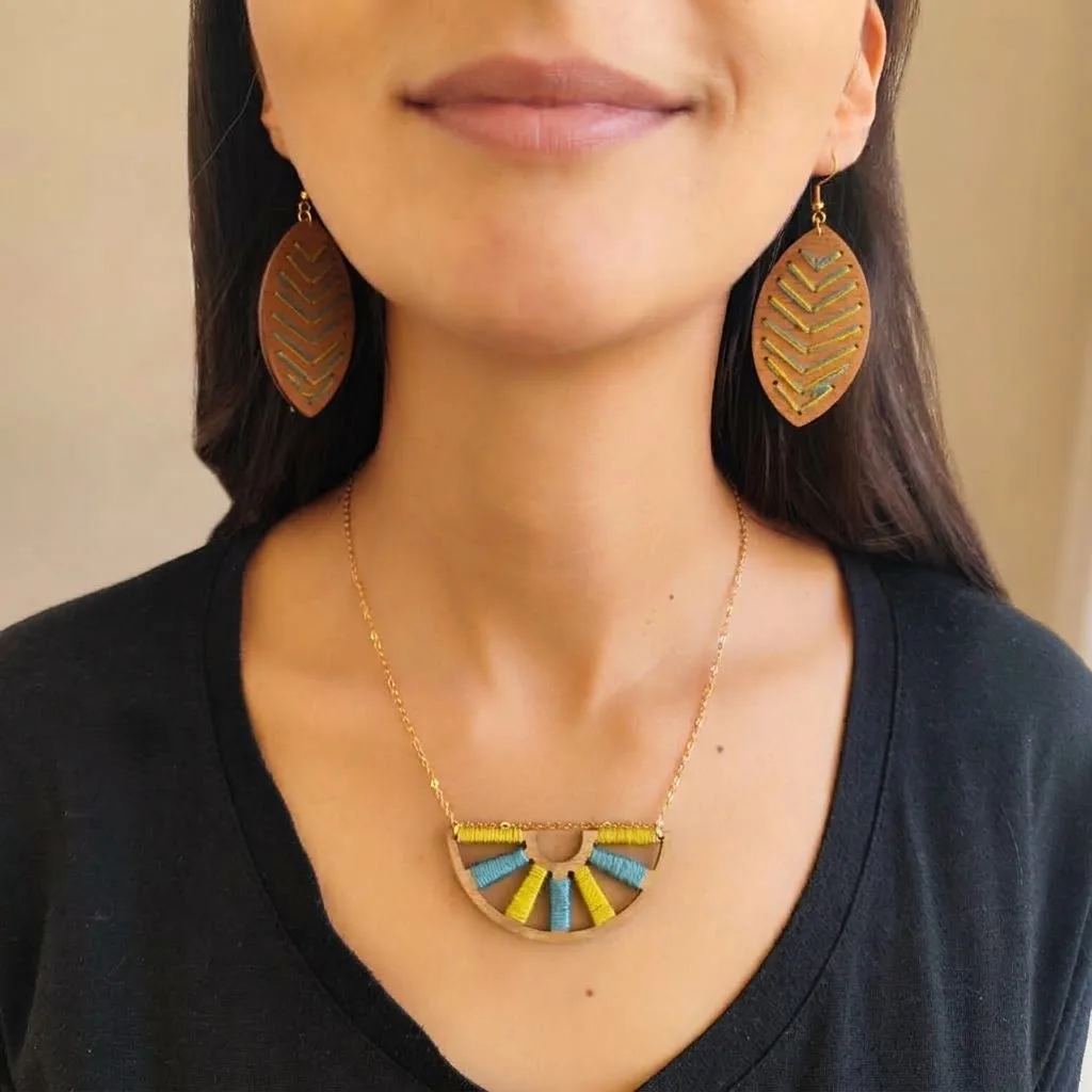 Σετ Κοσμημάτων Boho από Ξύλο και Κέντημα