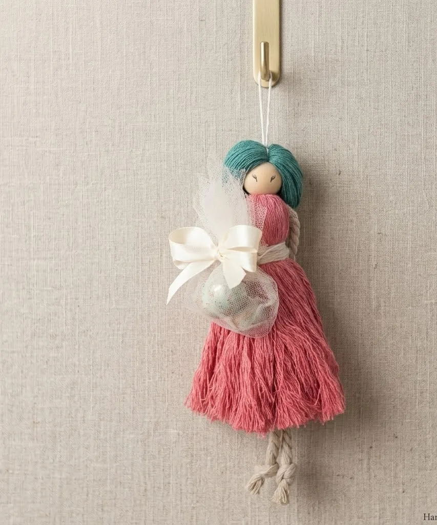 χειροποίητη μπομπονιέρα κούκλα macrame